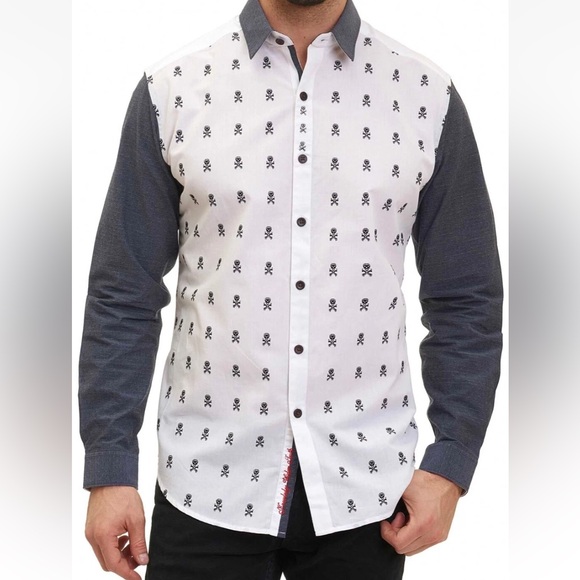 Robert Graham - Skull & Crossbones SoCal Sports Dress Button Down Shirt - Medium - Picture 3 of 16